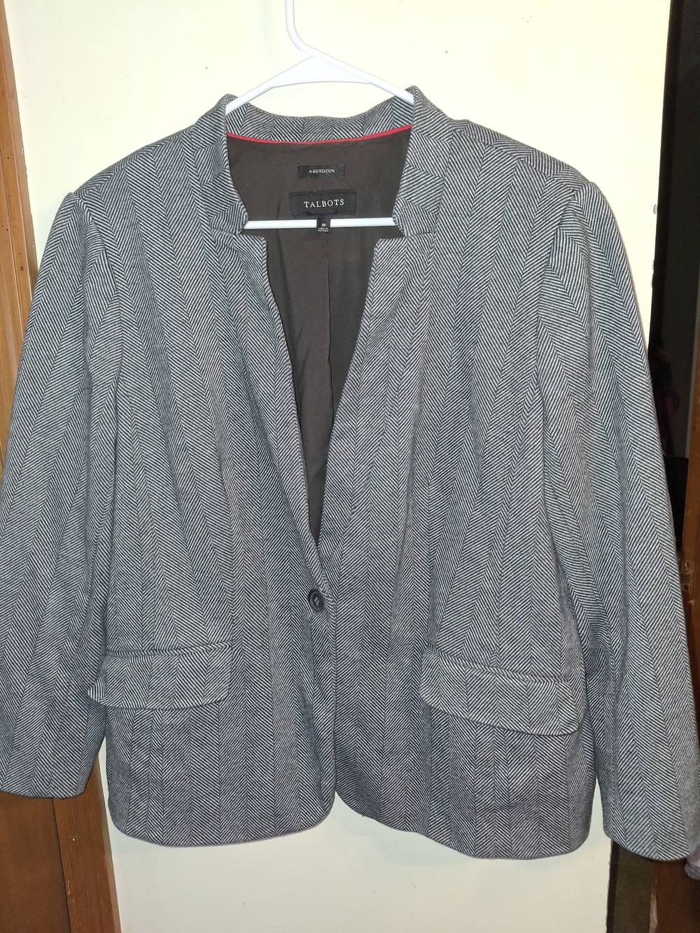 Talbots Herringbone Gray Open-Collar Single-Button Blazer